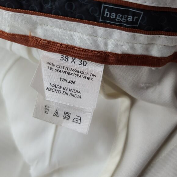Haggar Mens Dress Pants Beige Size 38 Cotton Blend Button Zip Pockets Stretch - Picture 7 of 12